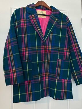 Vintage Y2K Thereabouts Neon Plaid Oversized Coat Blazer XL 18.5 Plus